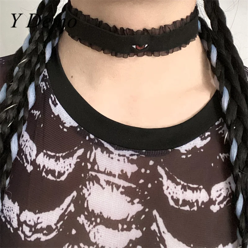 Ydemo Gothic Eyes Lace Choker Casual Velvet Adjustable Torques Necklace Harajuku Punk Accessory