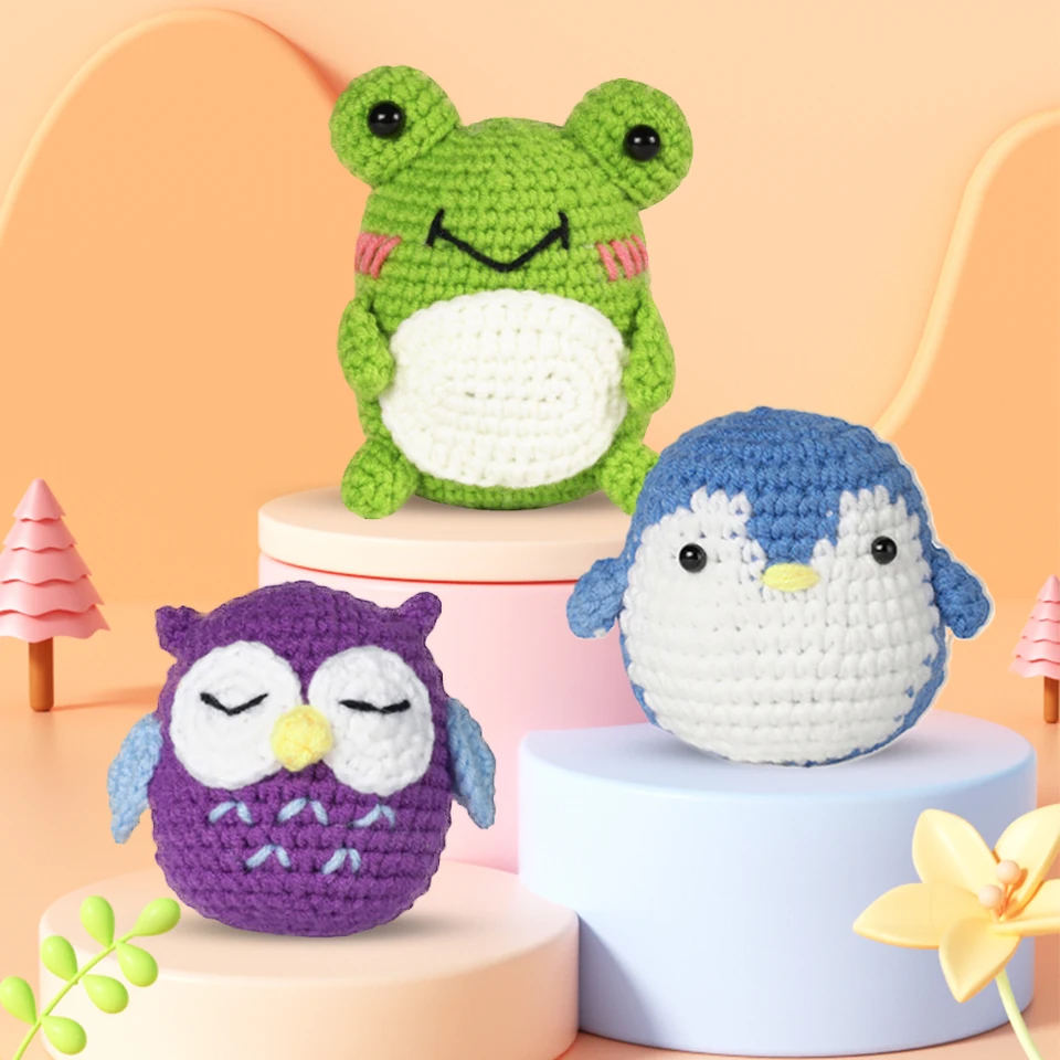 Beginner Crochet Kit with Frog Owl Penguin Designs
