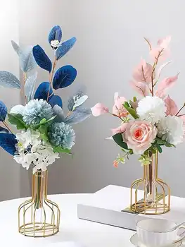 1 set of gold wrought iron metal vase hydroponic container test tube vase living room illustration decoration 5