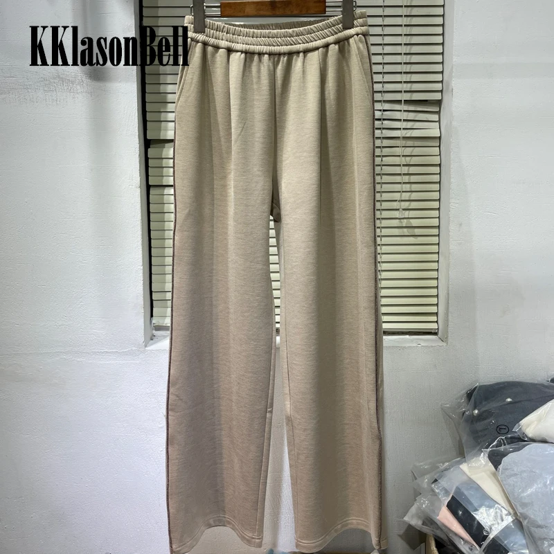 

10.27 KKlasonBell Bead Chain Elastic Waist Casual Keep Warm Wide Leg Pants Women
