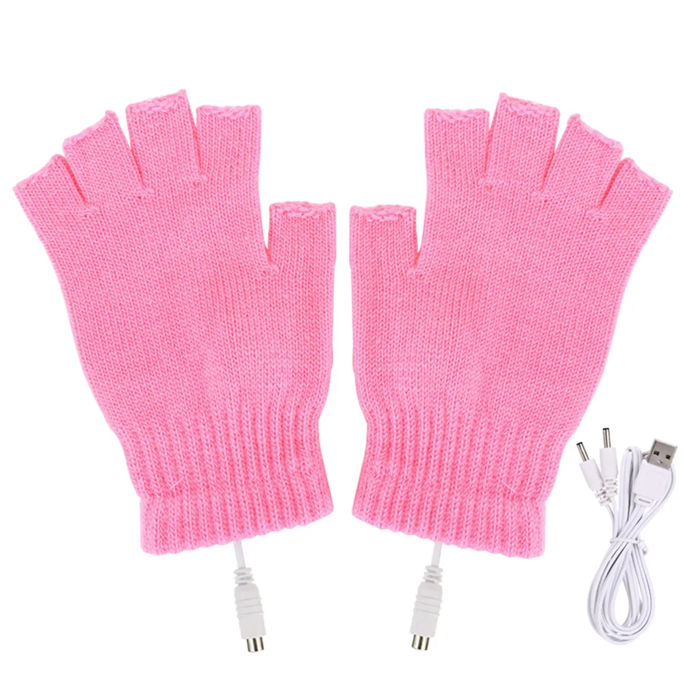 Women Men Thermal Gloves Winter Warm USB Electric Heated Gloves Fingerless 5V Rechargable for Sports Skiing for Running Cycling 2