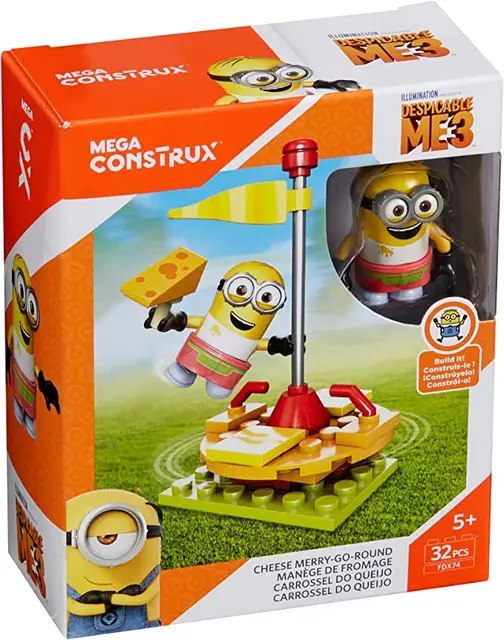32Pcs Mega Construx Despicable Me 3 Cheese Merry-Go-Round Anime Cartoon Assemble Building Blocks Minions Movie Model Gift FDX74 2