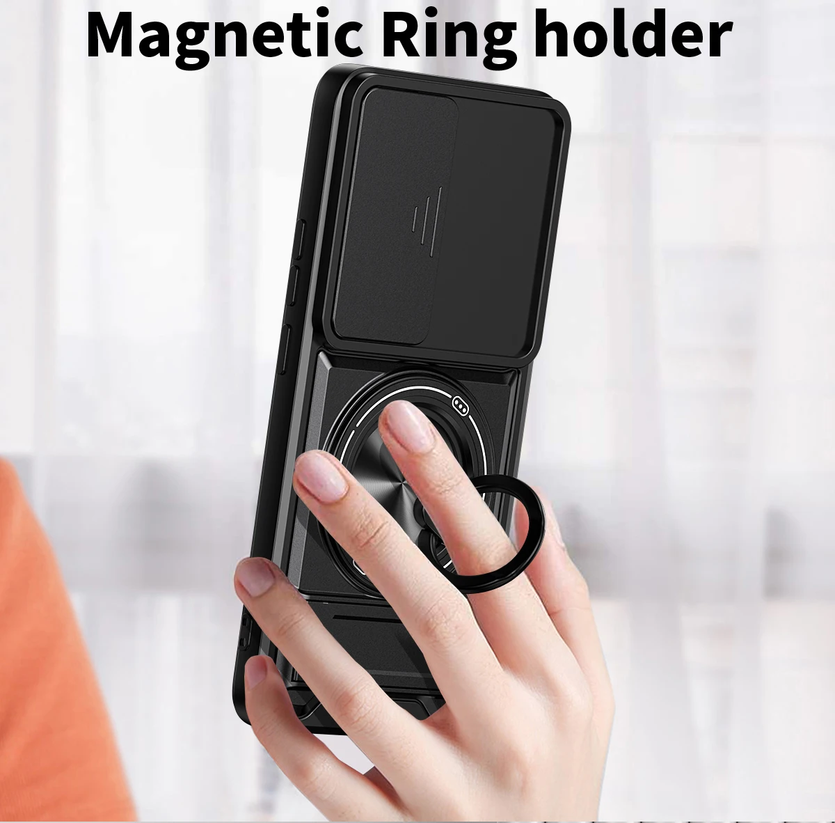 Enhanced Protective Phone Case with Sliding Camera Cover and Dual Bracket Magnetic Ring