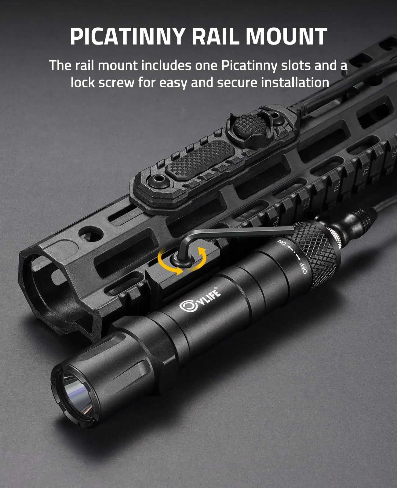 MidTen 2000 Lumens Tactical Flashlight Picatinny Rail Strobe Modes Rechargeable Light Pressure Remote Switch