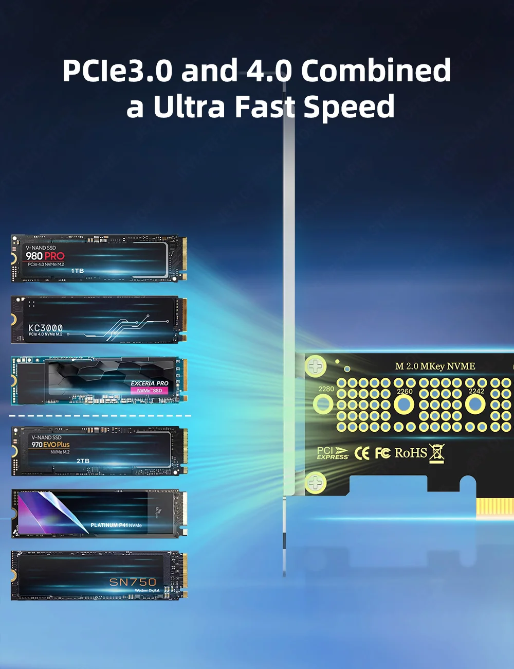 JEYI M.2 NVMe zu PCIE X1/X4 Adapter – PCIe 3.0/4.0 M.2 PCIe Schnittstellenkonverter, SSD-Erweiterungskarte für X1/X4/X8/X16 Schnittstellen. – Detail 11
