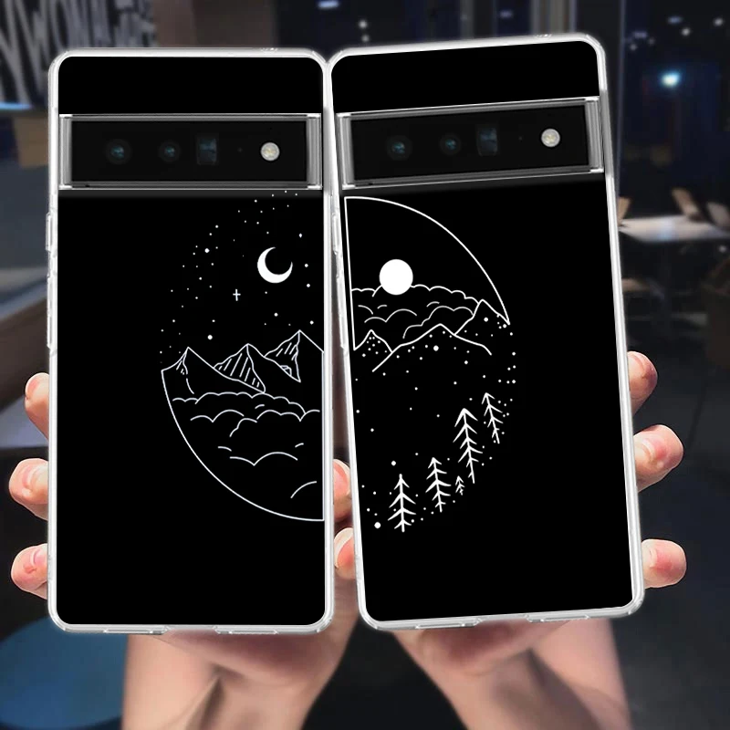 Couple Cartoon Sun and Moon Aesthetic Phone Case - Soft Clear TPU Cover