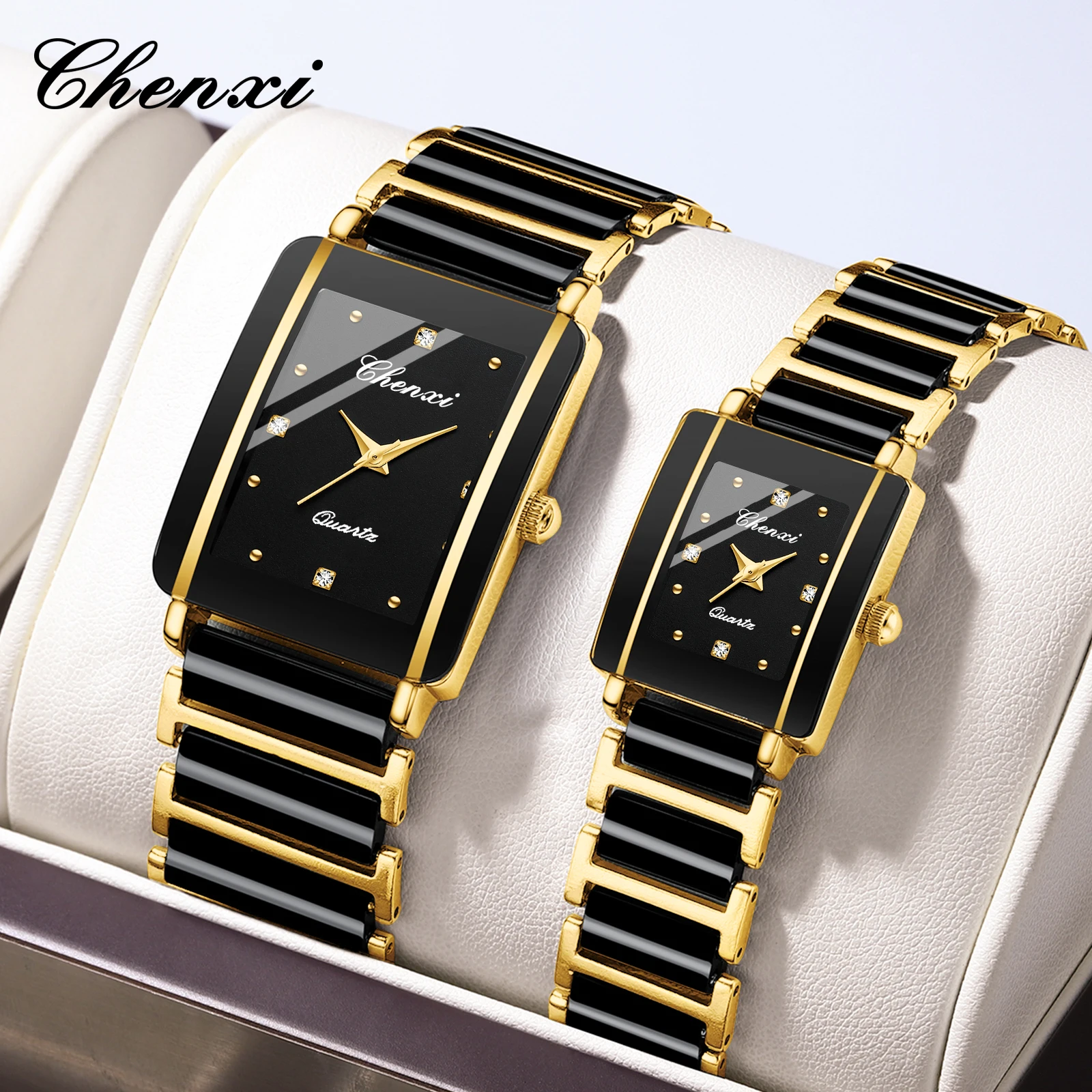 CHENXI 104A Luxury Couple Watch with Imitation Ceramic Strap and Exquisite Date Feature