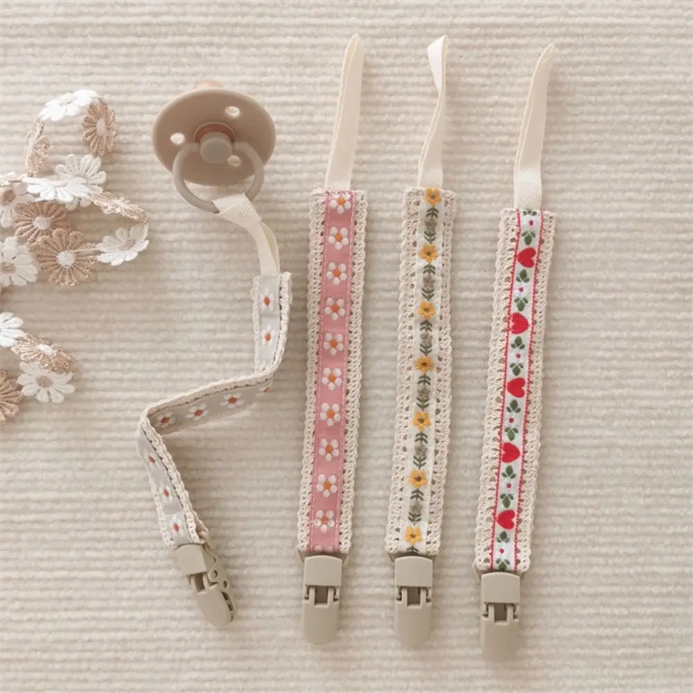 Ethnic Style Baby Cloth Pacifier Chain Embroidery Floral Adjustable Soother Holder Teether Toys Straps Dummy Clips