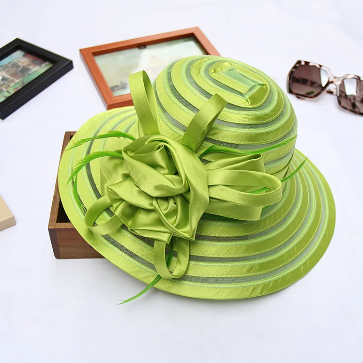 

New Elegant Summer Organza Foldable Sun Hats for Women Wide Brim Big Flower Fedora Cap Fashion Ladies Fisherman Hat