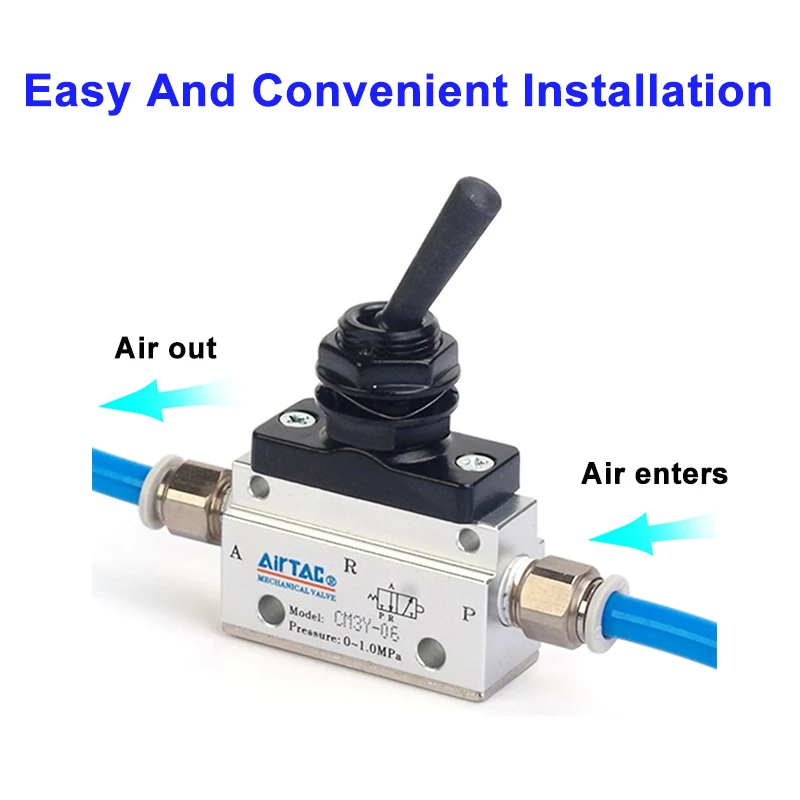 Valvola Pneumatica Air TAC 3P 2 Porte 3 Posizioni Con Pulsante Argento - M5?08 - Nuova