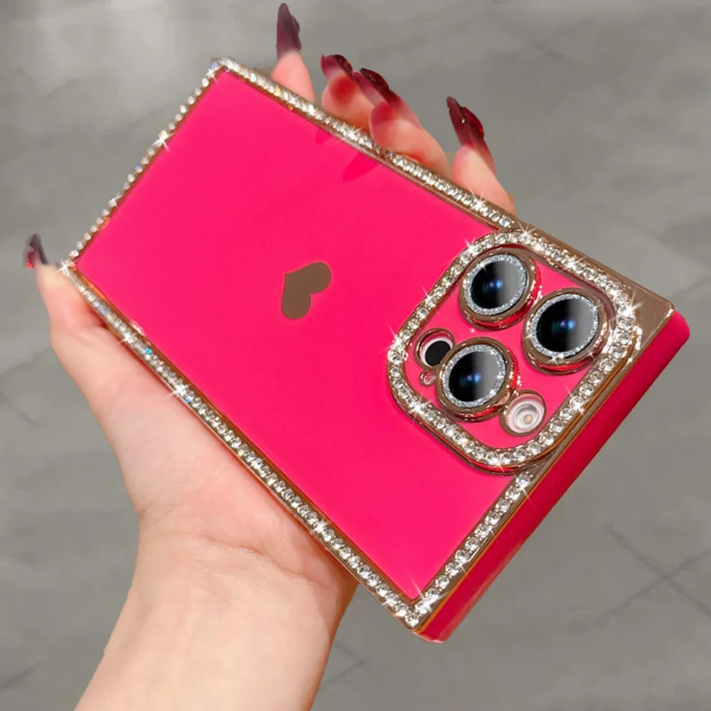 Luxury Bright Shiny Rhinestone Plating Shockproof Fluorescent Bumper Soft Cover Case