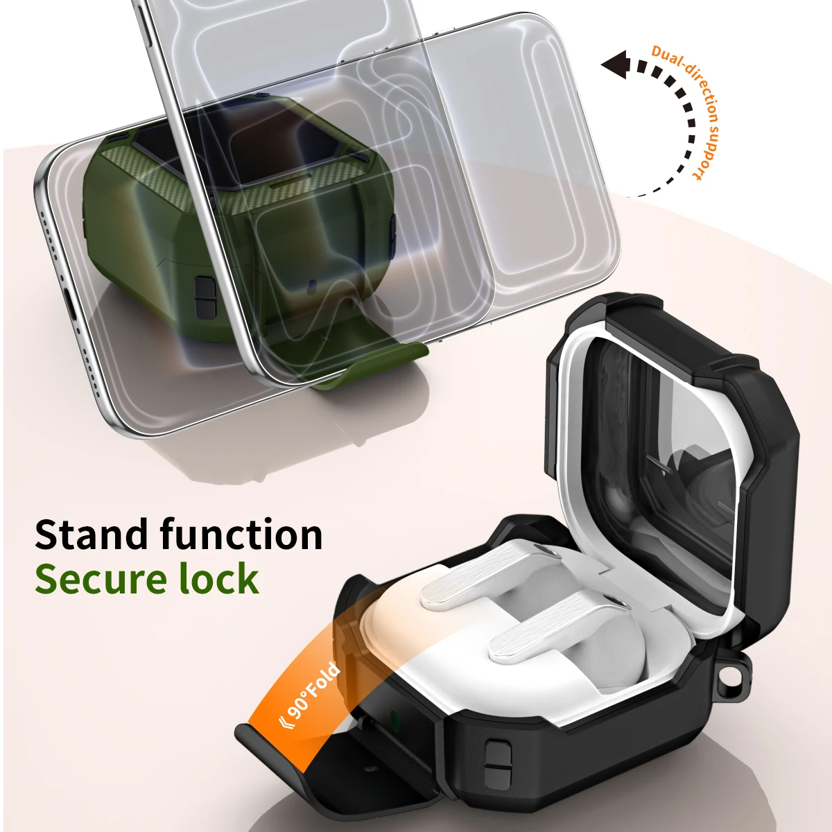 Compact Shockproof Carbon Fiber Earbuds Case with Carabiner & Security Lock