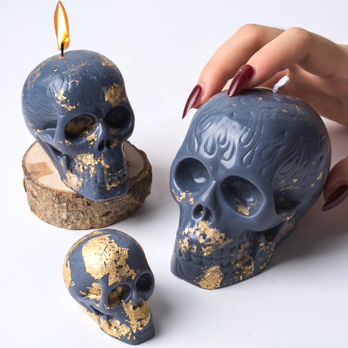 Description Picture 3 of item3D Skull Silicone Candle Mold DIY Halloween Ornaments Craft Making Soap Plaster Resin Casting Molds Home Party Decor Art Gifts