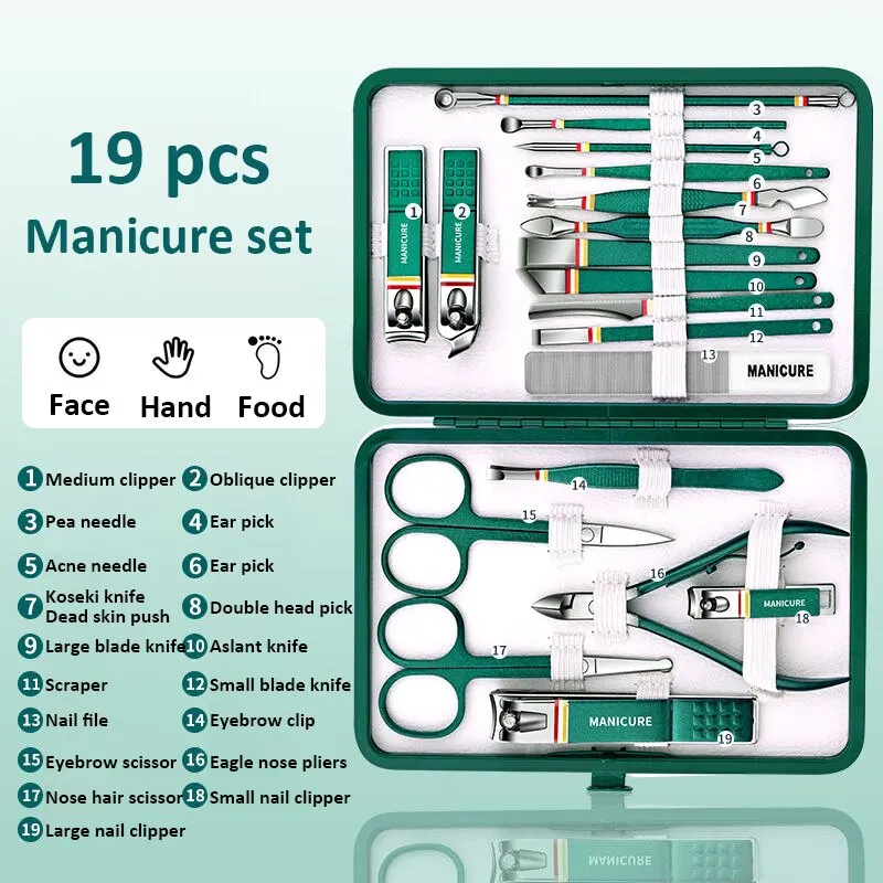 19 Pcs Nail Cutter Set Stainless Steel Manicure Set Folding Bag Manicure Kits Scissors Makeup Beauty Tool nail clipper set nail care kit nail scissors set manicure pedicure kit manicure set manicure sets manicure nail clipper set nail clippers kit