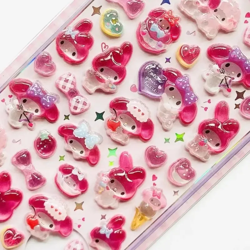 BONBONDROP 3D Sanrio Hellokitty Kuromi 스티커 귀여운 애니메이션 투명 젤리 크리스탈 장식 스티커 전화 케이스 DIY 어린이 장난감