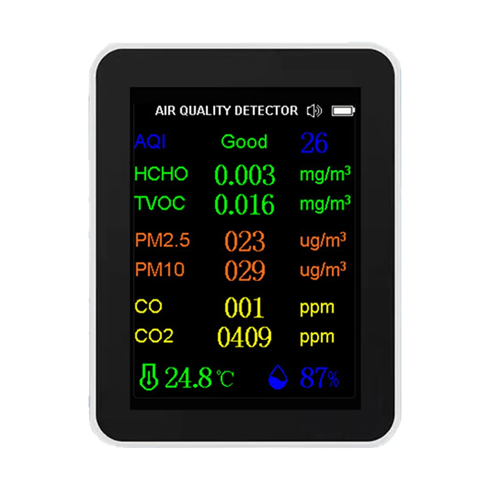  , PM2.5, PM10, CO, CO2, TVOC, HCHO, AQI ׽, ÷ ũ, 繫 б , ð  ¥ ǥ, 12 in 1