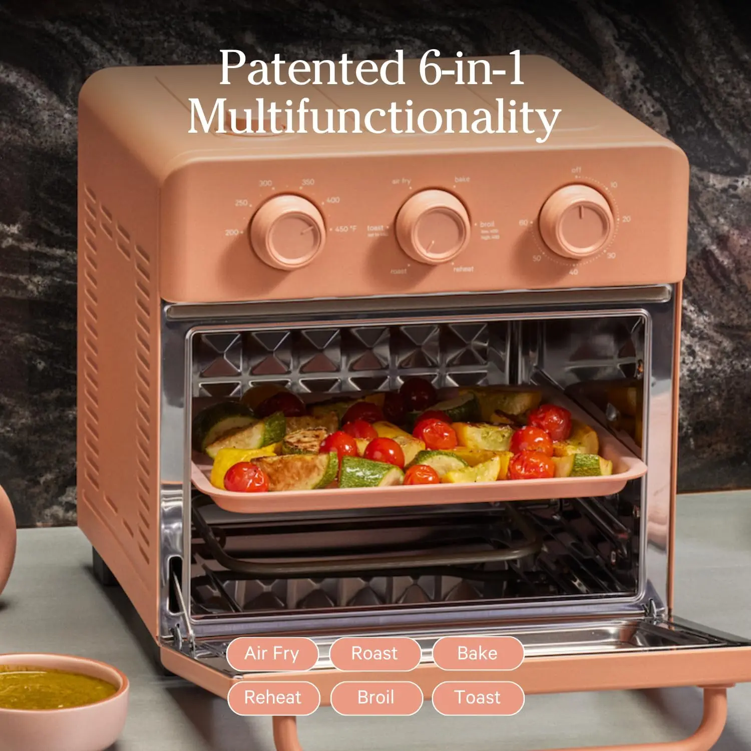 6-in-1 Air Fryer & Toaster Oven with Steam Infusion Compact, Countertop Friendly, Fast Preheat, Multif
