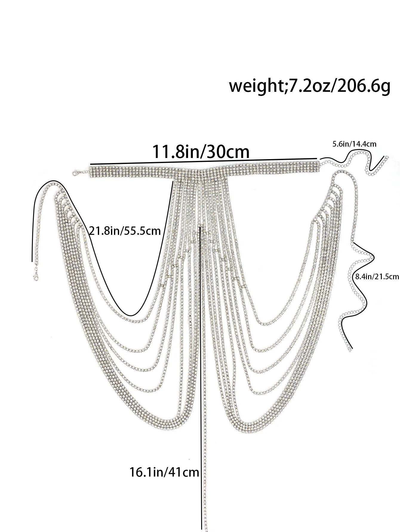 Luxury crystal chest chain, retro and high-end, multi-layer rhinestone necklace, body chain, dress accessories