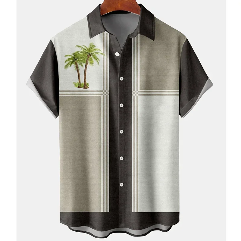 Summer Fashion Men's Short Sleeve Casual Shirt Hawaiian Vacation Coconut Tree Printed Top Seaside Party Wear Men's Oversized Top 4