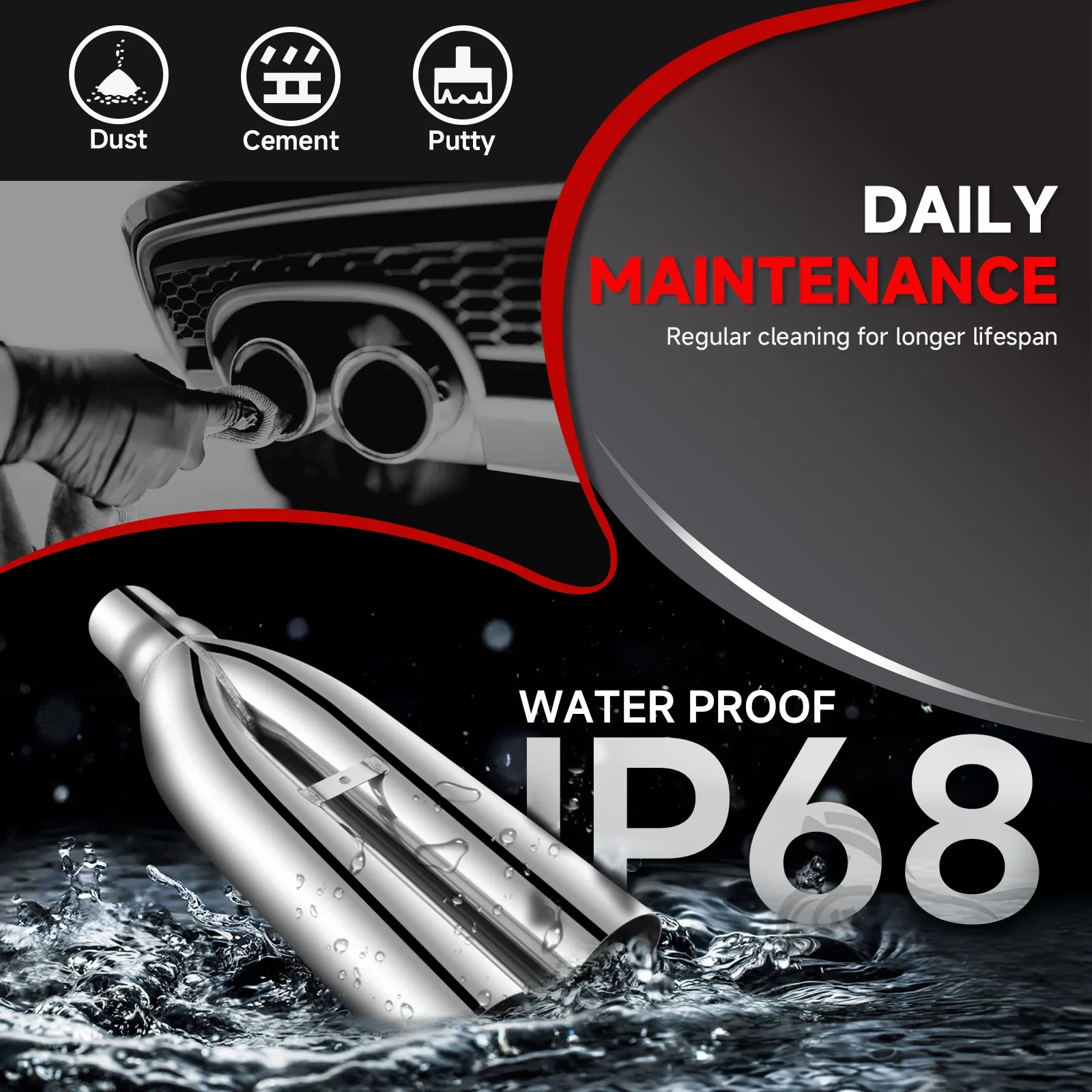 Universal 2.5" in 3.5" out 19" Long Stainless Steel Blast Pipes Exhaust Muffler Tip Easy to Replace Car Exhaust Pipe Muffler