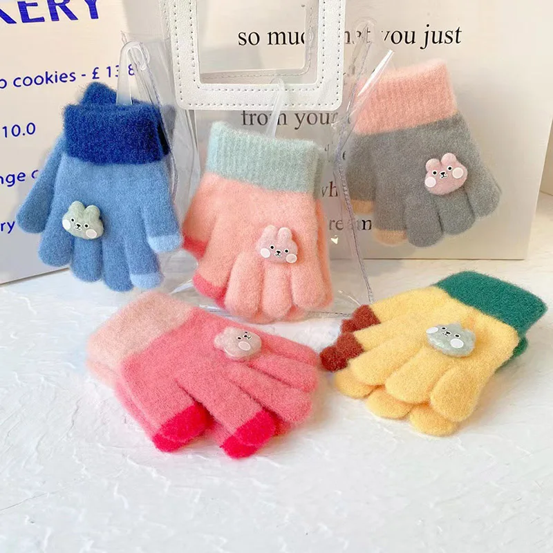 Korean Cute Cartoon Baby Gloves Winter Thick Velvet Boy Girl Warm Five Finger Mittens Outdoor Anti-Cold Toddler Kids Gloves 2