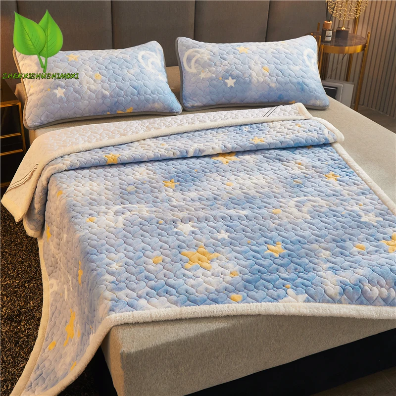 

Winter Thick Coral Velvet Bed Sheet, Warm Double Bedspread, Household Textiles, Mattress Pad, Bed Linens, 1Pc