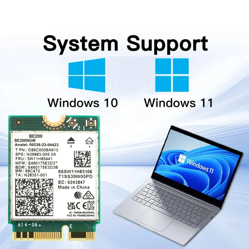 PC 노트북용 녹색 무선 네트워크 카드, BE200, BT5.4, 와이파이 카드, BE200NGW, 2.4 Ghz, 5 Ghz, 6Ghz, 5.8 Gbps, M.2 어댑터, 1 개