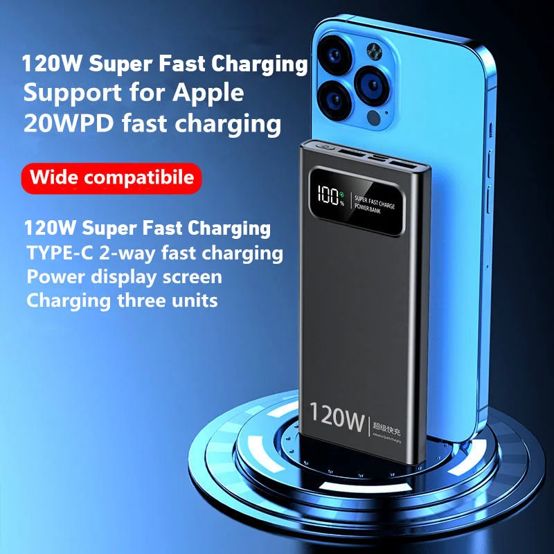 Power Bank Xiaomi 200000mAh 120W Super Fast Charger Large Capacity Mobile Power Portable External Battery for iPhone Samsung