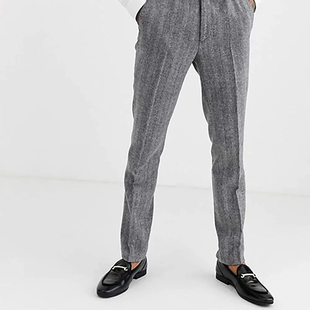 Wool Herringbone 2 Piece Mens Suit Formal Fashion Slim Fit Blazer Notch Lapel Tuxedos Groomsmen Wedding(Blazer+Pants)