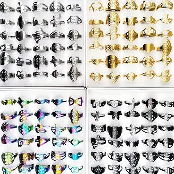 10/20Pcs/Lot Fashion Classic Charm Multicolor Simple Stainless Steel Rings For Women Wedding Love Mix Style Jewelry Party Gifts 1