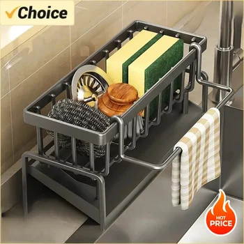 1Pc Multifunctional Plastic Kitchen Shelf Rag Storage Drainage Shelf,No-Punch Adhesive Spice Rack,Sink Tap Drain Rack with Hooks 1