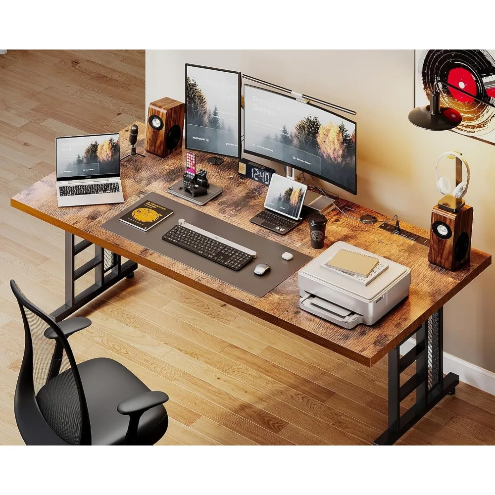 Executive Desk with USB Ports, Large Computer Desk with Extra Thick, Long Mordern Office Desk, 4