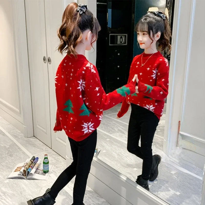 

Girls Sweater Plucked 2023 Autumn Winter New Children's Thickened Fashion Christmas Sweater Girl Winter Kids 7 8 10 11 12 Years
