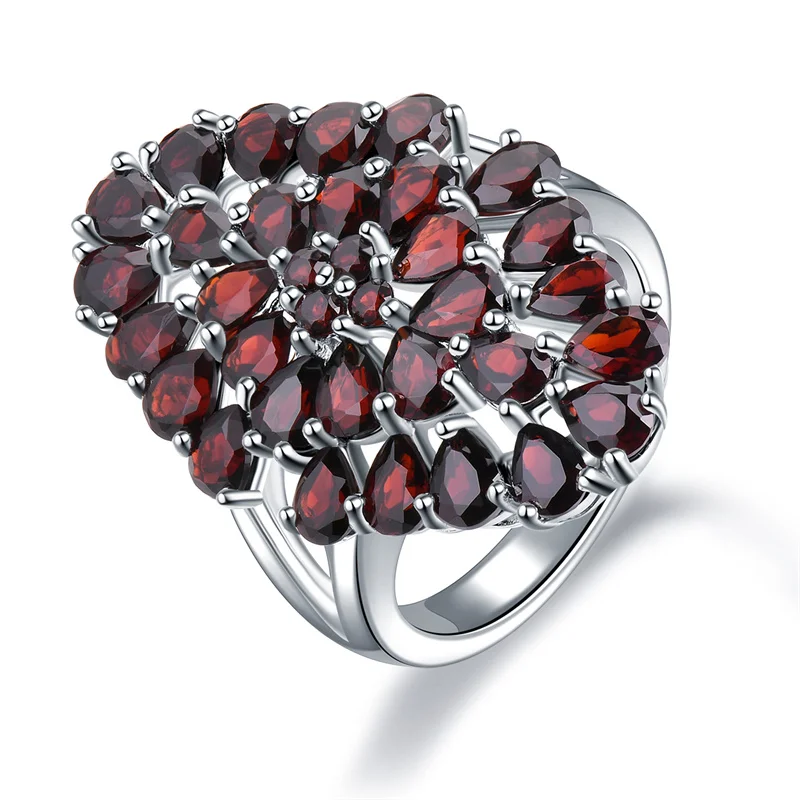 

6.6ct Garnet Women's Wedding Ring Natural Red Gemstone Solid 925 Sterling Silver Flower Rings Fine Elegant Jewelry Gift