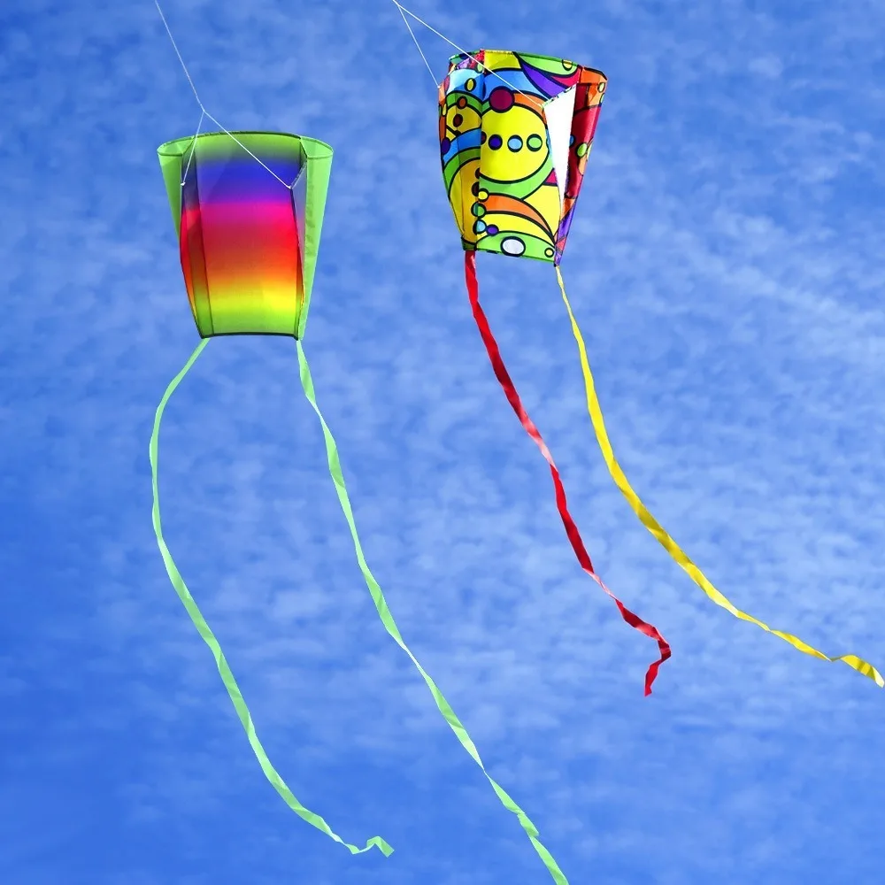 Easy Fly Rainbow Parafoil Kite Polyester Ripstop Long Tail Pocket Kite Good Flying with Line Flying Outdoor Toys