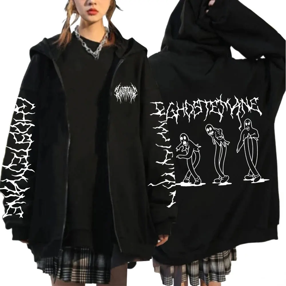 thumbnail image 1 of Sudadera con capucha con cremallera Ghostemane limitada, sudaderas con capucha con estampado gráfico, sudaderas con cremallera gótica de Metal Rock, ropa de calle Harajuku, abrigos, 1 of 3