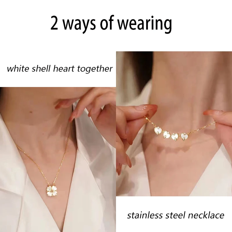 4 crystal heart flower pendant stainless steel necklace gold silver color chain - Image 6