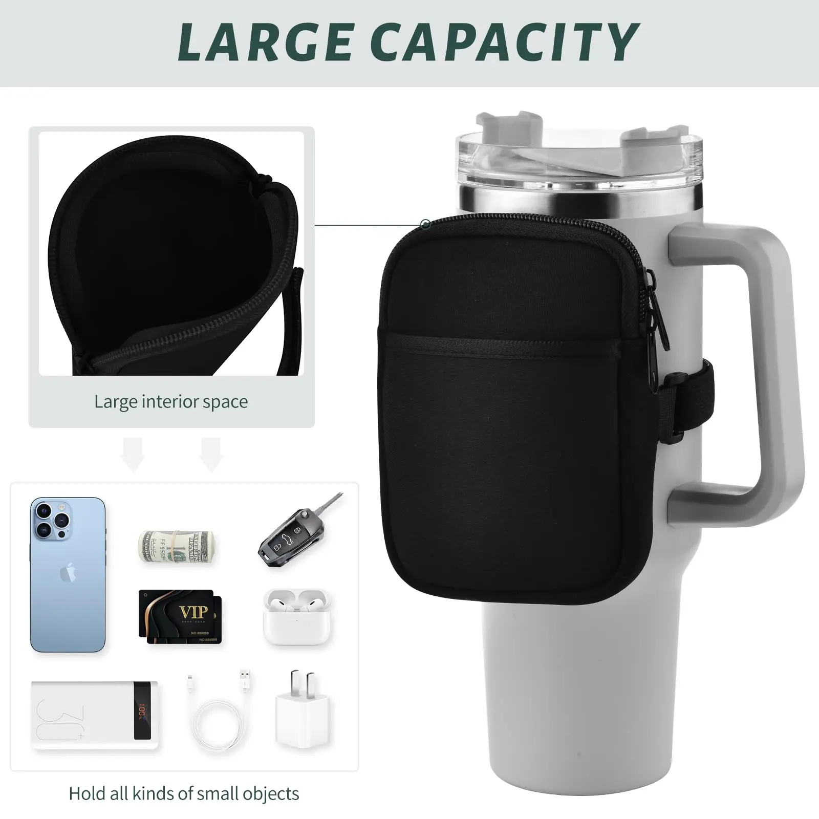 Water Bottle Pouch for For Stanley Cup 40oz/20oz/30oz Water Bottle Caddy  Neoprene Tumbler Bag for Cards Keys Wallet Earphone - AliExpress