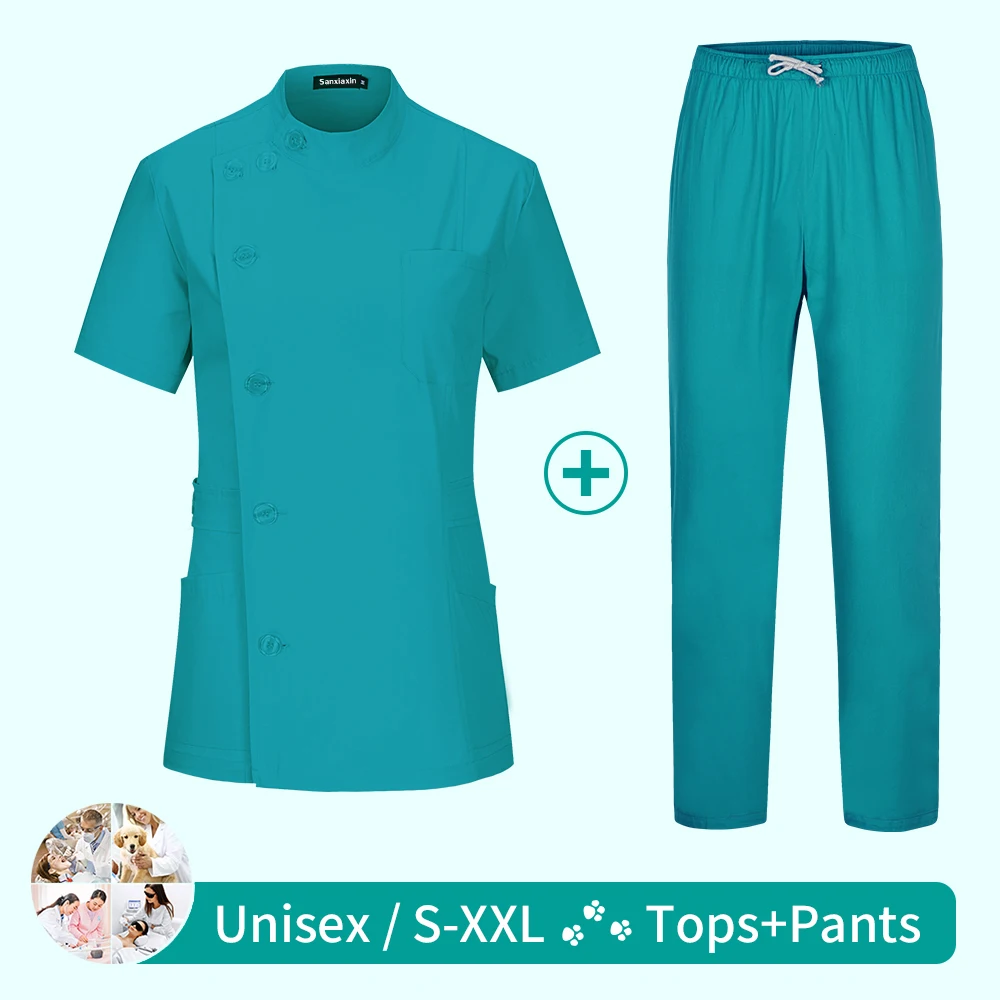 Medical Uniform Sanxiaxin Medical Nurse Work Clothes Hospital Surgical Suits Scrub Nursing Uniforms Beauty Salon Female Short Sleeve Coat + Pants