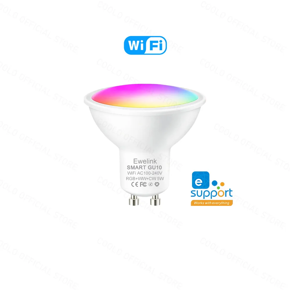 ZigBee GU10 WiFi Lâmpada LED inteligente RGB W + C 5W Lâmpadas reguláveis EWelink APP Controle Lâmpada de holofote funciona com Alexa Google Alice