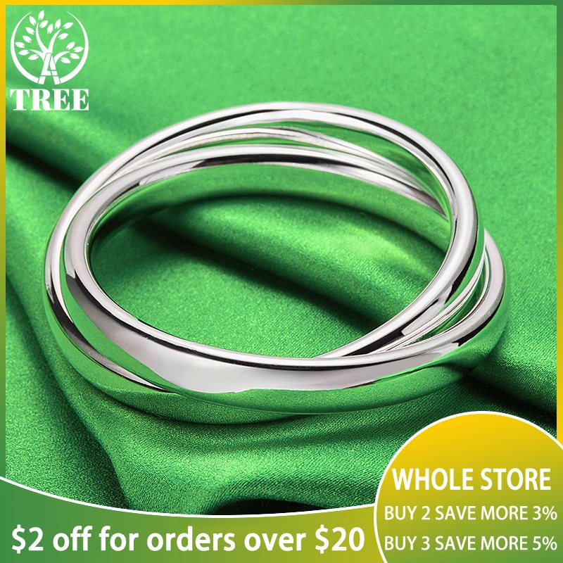 925 Sterling Silver Classic Beautiful Two Smooth Circles Bangles
