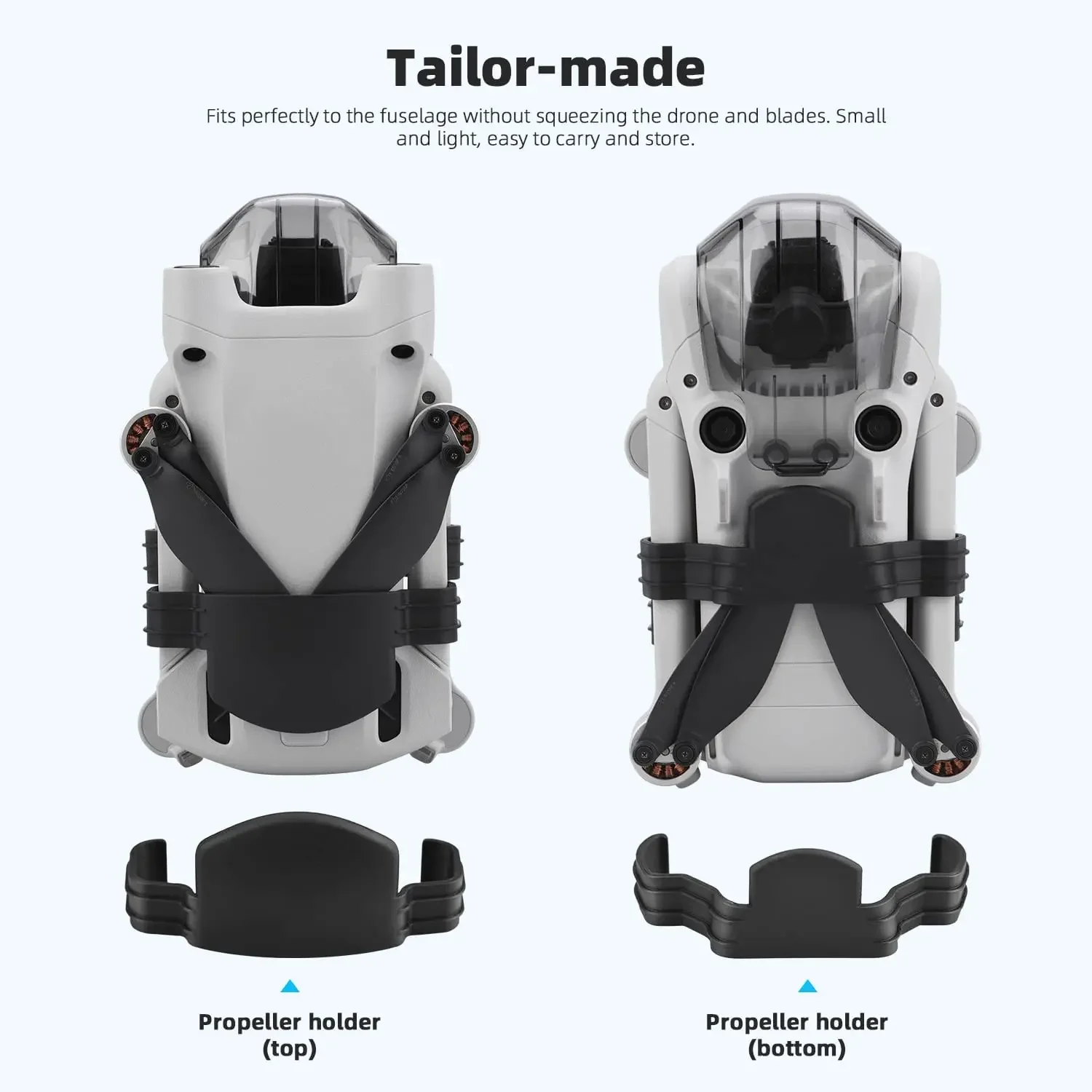 Vue rapprochée du support d'hélice 3D pour DJI Mini 3 Pro, fixation sécurisée