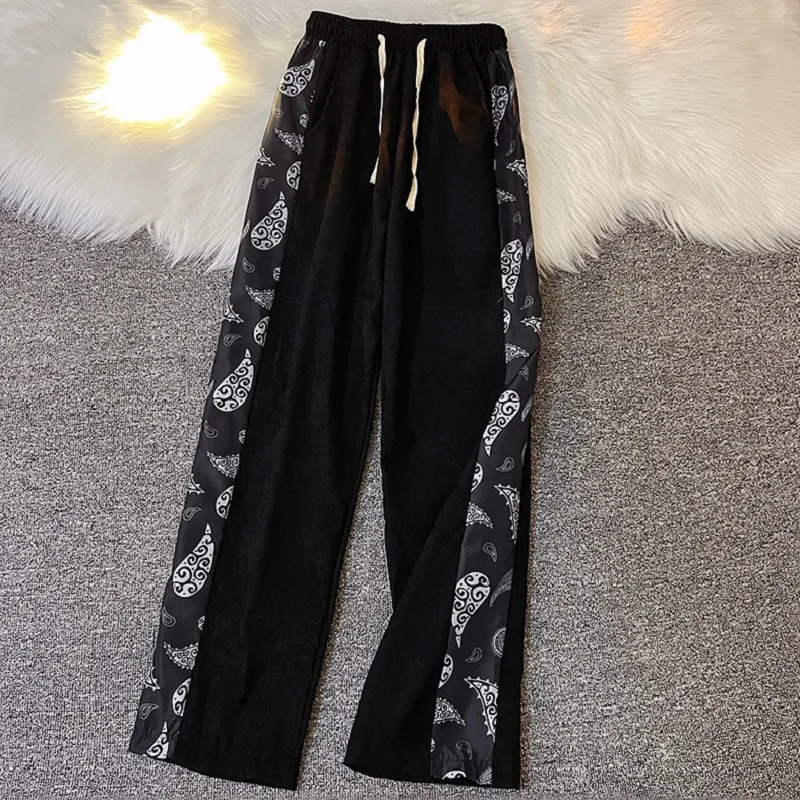 

2023 Men Autumn and Winter Corduroy Patchwork Trousers Loose-Fit High-waisted Elasticity Casual Top Quality Male Pants B199
