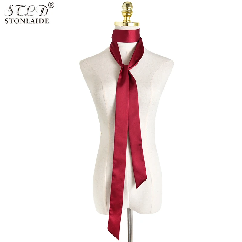 Choice Satin Korean Scarf Narrow Pure Silk Scarf For Women Long Tie Scarf Summer Hats Ribbon Street Ladies Neckerchiefs 5X200CM