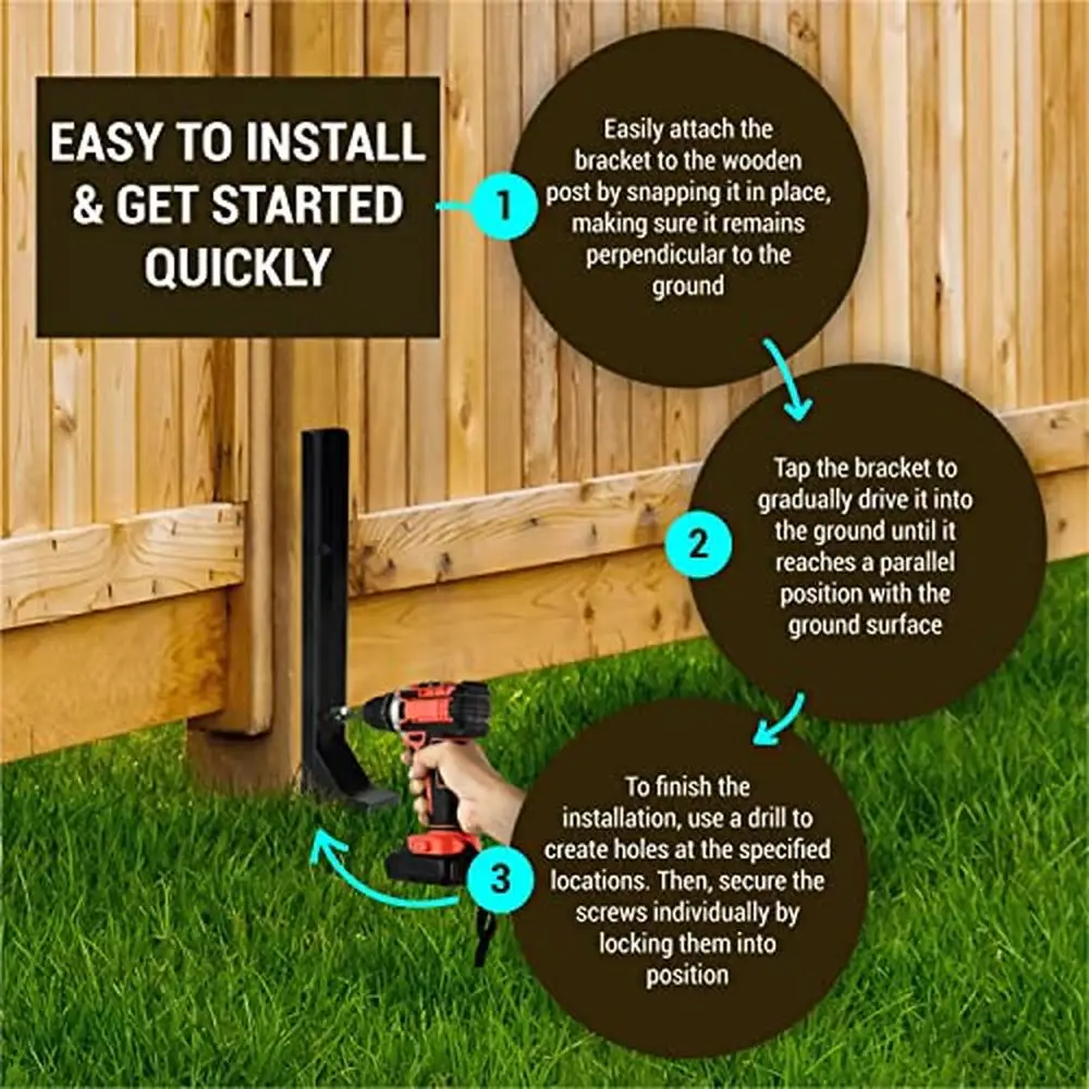 Heavy Duty Steel Fence Post Anchor Spike Repair Kit Set Repairing Tilted/Broken Wood Fence Posts Durable Anti-Rust Powder Coated