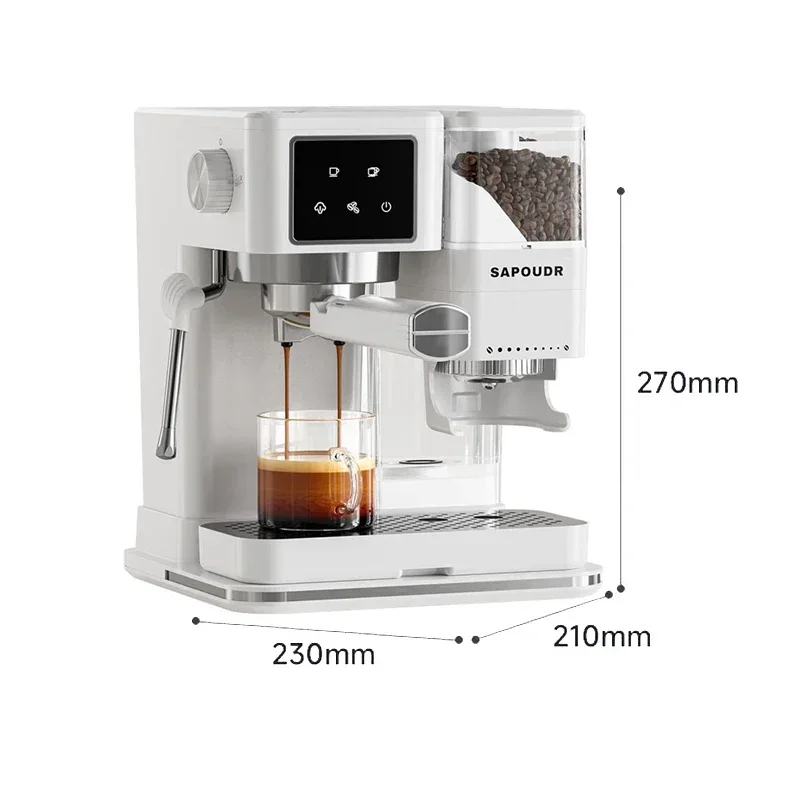15Bar Espresso Coffee Machine with Milk Frother Built-in Grinder Semi-automatic Italian Espresso Machine