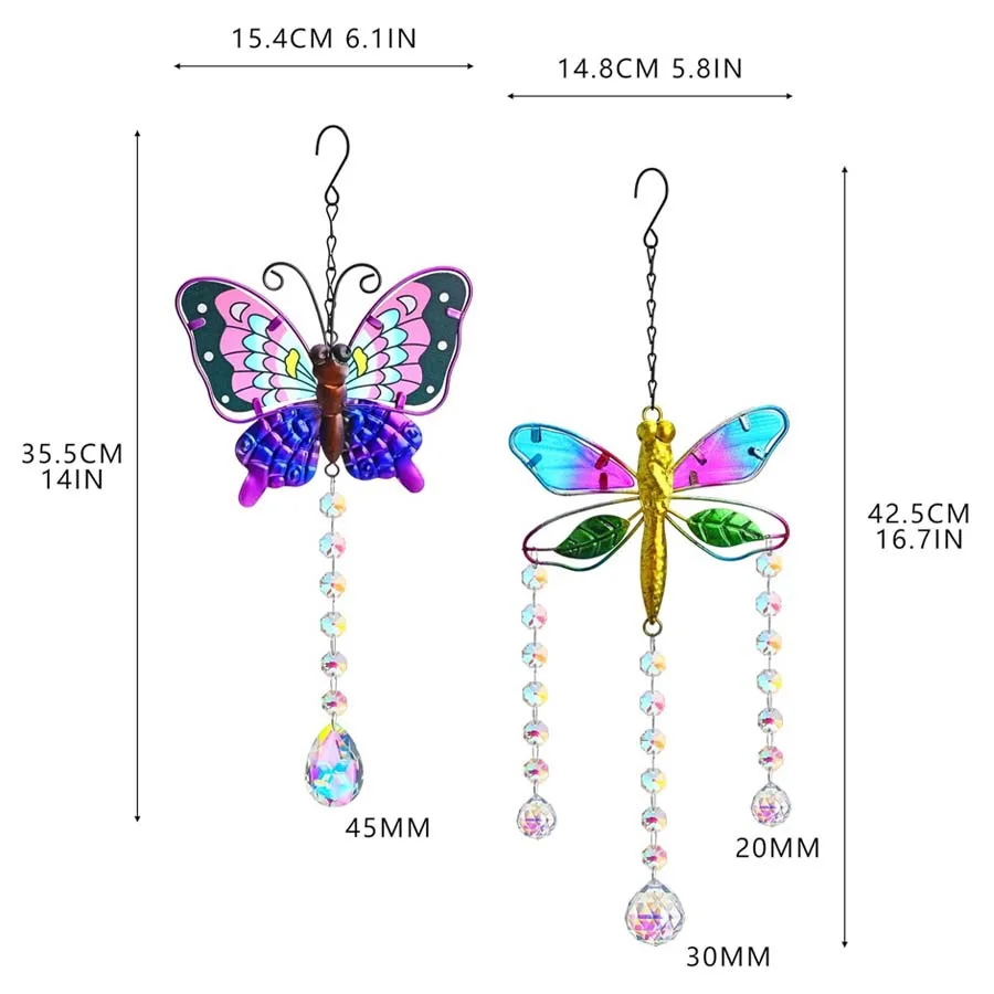 Stained Glass Window Hanging Suncatcher with Crystals Butterfly Dragonfly Sun Catchers Garden Decoration Prism Rainbow Maker