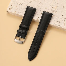 Elegant Leather Watch Band with Stainless Steel Buckle - Brown/Black - 22mm (Black)