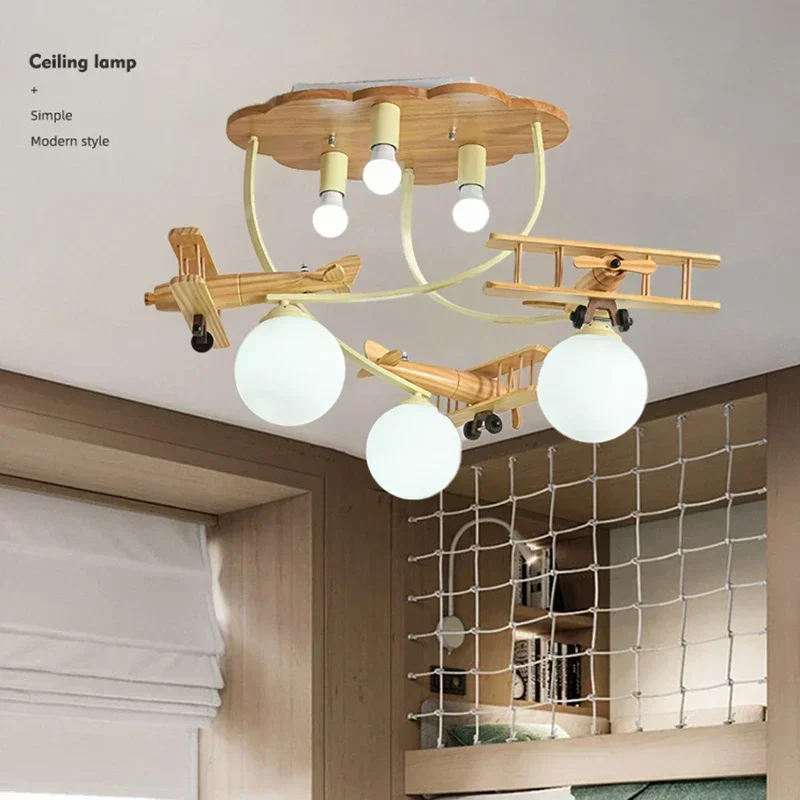 Airplane Chandelier Led Light Wooden Plane Lamp for Nursery Room Children's Bedroom Indoor Home Decor Ceiling Lights Kids Light led chandelier ceiling chandelier led pendant light
