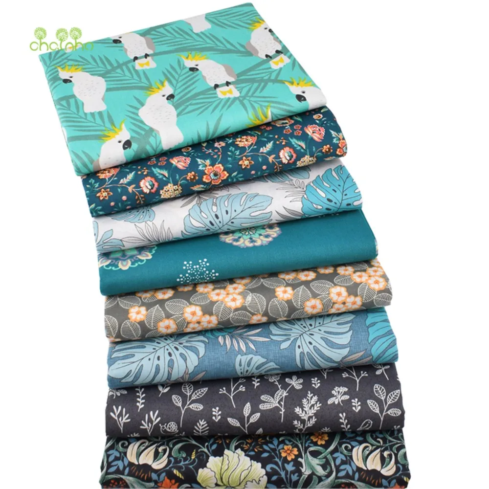 Chainho,Printed Twill Weave Cotton Fabric,DIY Sewing Quilting Material,Patchwork Cloth,Cartoon Jungle Parrot Serie,2 Sizes,CC103